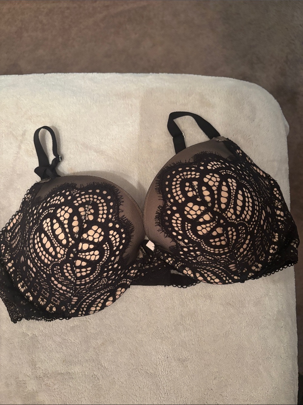 Victoria's Secret Nude Bra with Black Lace Overlay